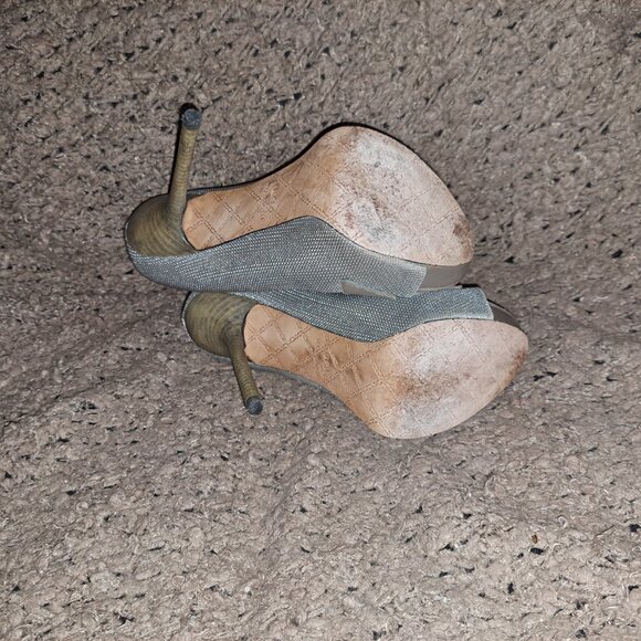 L.A.M.B. Gwen Stefani-Greige Leather Ankle Strap-Silver Nylon-Sz 6.5-Excellent - Picture 8 of 8